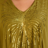 Празнична туника с акцент от пайети в свободна кройка -  пистачио