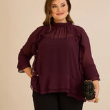Елегантна шифонена блуза с волани - бургунди
