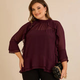 Елегантна шифонена блуза с волани - бургунди