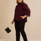 Елегантна шифонена блуза с волани - бургунди