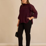Елегантна шифонена блуза с волани - бургунди