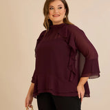 Елегантна шифонена блуза с волани - бургунди