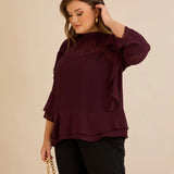 Елегантна шифонена блуза с волани - бургунди
