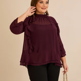 Елегантна шифонена блуза с волани - бургунди