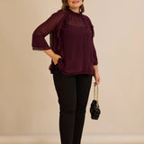 Елегантна шифонена блуза с волани - бургунди