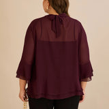 Елегантна шифонена блуза с волани - бургунди
