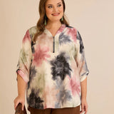 Блуза с цип авторски принт - многоцветен