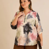 Блуза с цип авторски принт - многоцветен
