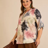 Блуза с цип авторски принт - многоцветен