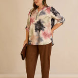 Блуза с цип авторски принт - многоцветен