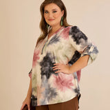 Блуза с цип авторски принт - многоцветен