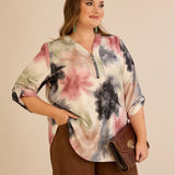 Блуза с цип авторски принт - многоцветен