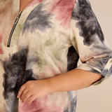 Блуза с цип авторски принт - многоцветен