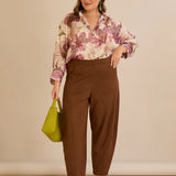 Еластичен панталон с модерна барел кройка - кафяв