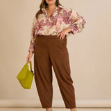 Еластичен панталон с модерна барел кройка - кафяв