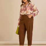 Еластичен панталон с модерна барел кройка - кафяв