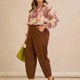 Еластичен панталон с модерна барел кройка - кафяв