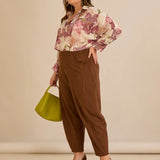 Еластичен панталон с модерна барел кройка - кафяв