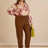 Еластичен панталон с модерна барел кройка - кафяв