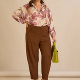 Еластичен панталон с модерна барел кройка - кафяв