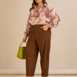 Еластичен панталон с модерна барел кройка - кафяв