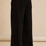 Еластични модерни дънки с широки крачоли - черен