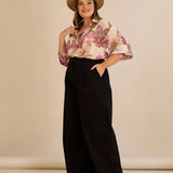 Еластични модерни дънки с широки крачоли - черен