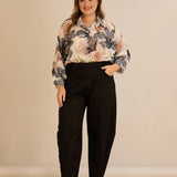 Еластичен панталон с модерна барел кройка - черен