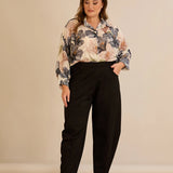 Еластичен панталон с модерна барел кройка - черен