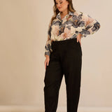 Еластичен панталон с модерна барел кройка - черен