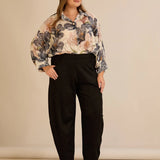 Еластичен панталон с модерна барел кройка - черен