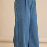 Еластични модерни дънки с широки крачоли - син