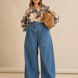 Еластични модерни дънки с широки крачоли - син