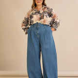 Еластични модерни дънки с широки крачоли - син