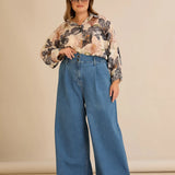 Еластични модерни дънки с широки крачоли - син