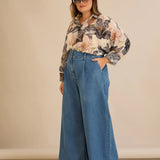 Еластични модерни дънки с широки крачоли - син