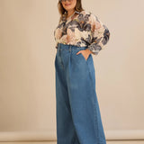 Еластични модерни дънки с широки крачоли - син