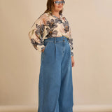 Еластични модерни дънки с широки крачоли - син