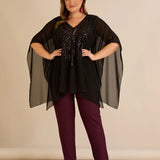 Празнична туника с акцент от пайети в свободна кройка - черен