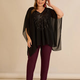 Празнична туника с акцент от пайети в свободна кройка - черен