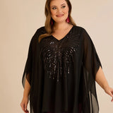 Празнична туника с акцент от пайети в свободна кройка - черен
