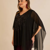 Празнична туника с акцент от пайети в свободна кройка - черен
