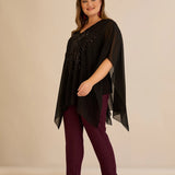 Празнична туника с акцент от пайети в свободна кройка - черен