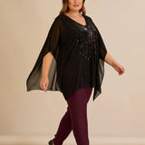 Празнична туника с акцент от пайети в свободна кройка - черен