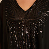 Празнична туника с акцент от пайети в свободна кройка - черен