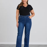 Дънки с разкрояване от коляното и талия с ластик - Bootcut