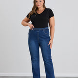 Дънки с разкрояване от коляното и талия с ластик - Bootcut