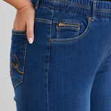Дънки с разкрояване от коляното и талия с ластик - Bootcut