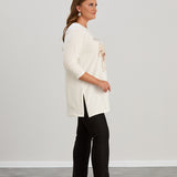 Памучна туника в големи размери с щампа Happiness - екрю