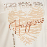 Памучна туника в големи размери с щампа Happiness - екрю